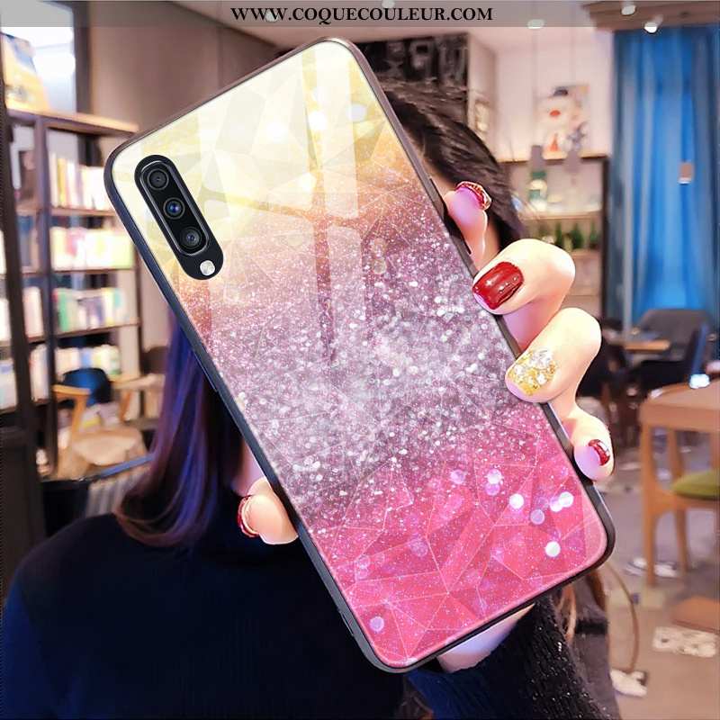 Coque Samsung Galaxy A50s Téléphone Portable Rose, Housse Samsung Galaxy A50s Étoile Losange Rose