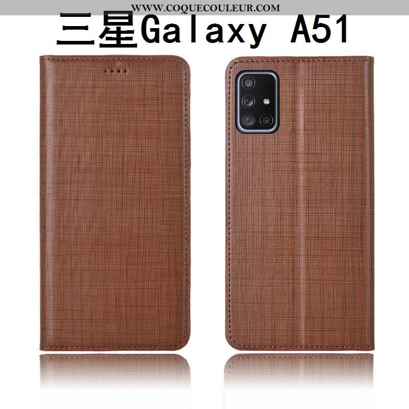 Coque Samsung Galaxy A51 Cuir Étui Délavé En Daim Véritable, Housse Samsung Galaxy A51 Silicone Télé