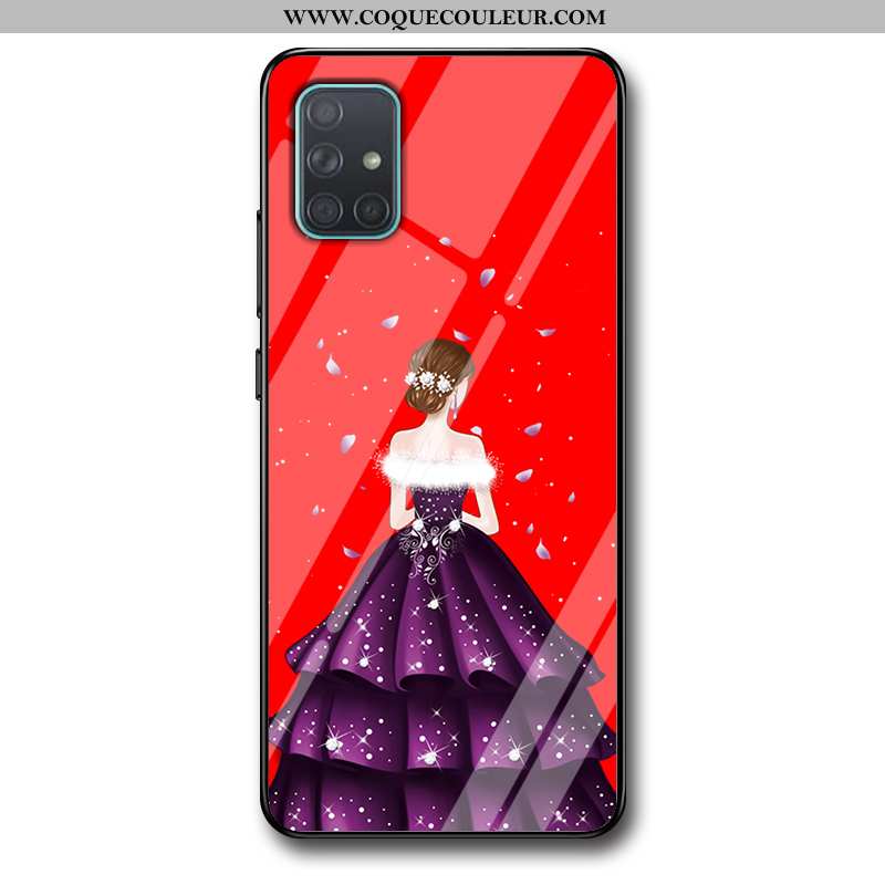 Étui Samsung Galaxy A51 Tendance Incassable Étui, Coque Samsung Galaxy A51 Fluide Doux Verre Rouge