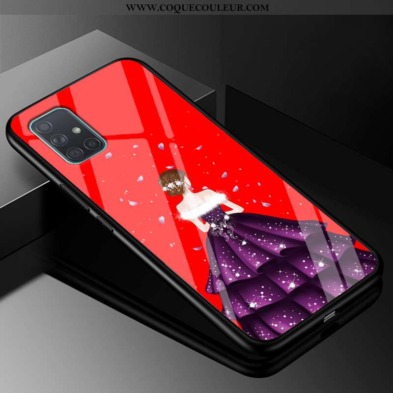 Étui Samsung Galaxy A51 Tendance Incassable Étui, Coque Samsung Galaxy A51 Fluide Doux Verre Rouge