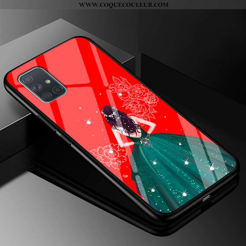 Étui Samsung Galaxy A51 Tendance Incassable Étui, Coque Samsung Galaxy A51 Fluide Doux Verre Rouge