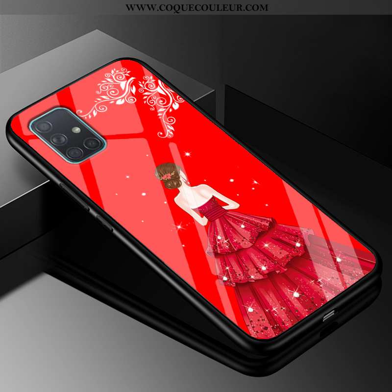 Étui Samsung Galaxy A51 Tendance Incassable Étui, Coque Samsung Galaxy A51 Fluide Doux Verre Rouge