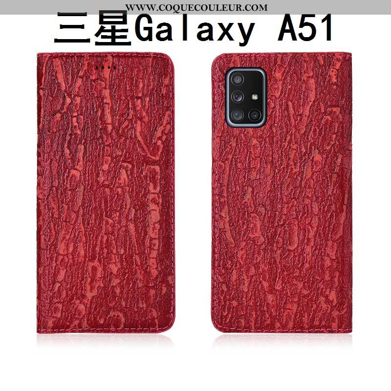 Coque Samsung Galaxy A51 Délavé En Daim Étoile Noir, Housse Samsung Galaxy A51 Cuir Véritable Nouvea