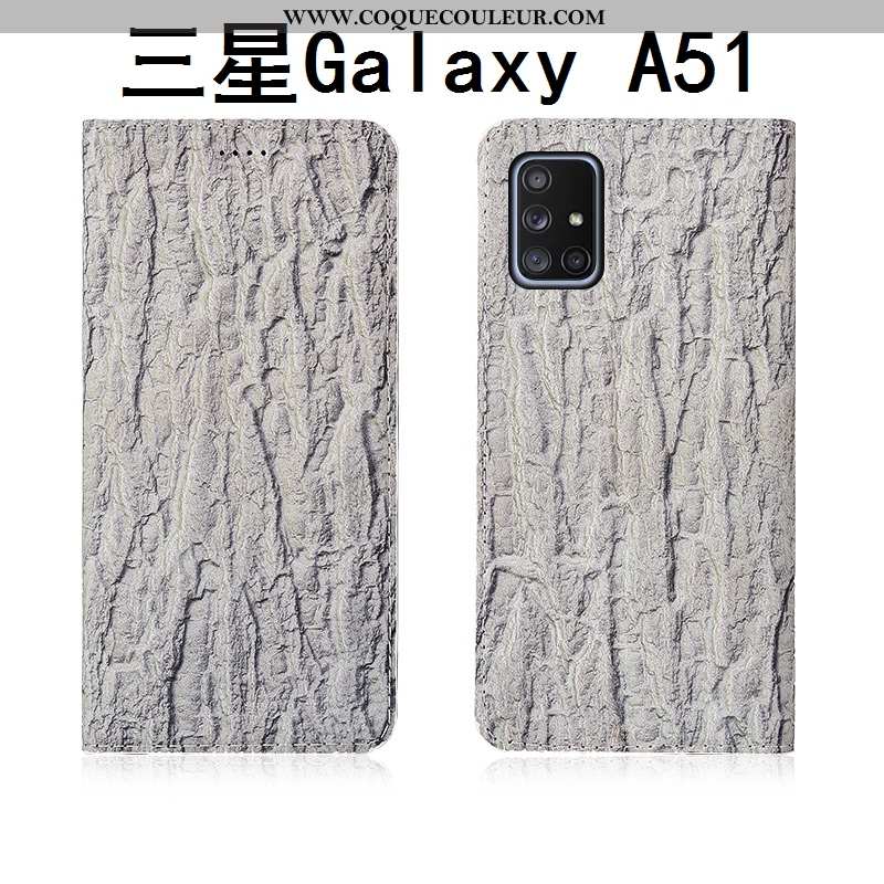 Coque Samsung Galaxy A51 Délavé En Daim Étoile Noir, Housse Samsung Galaxy A51 Cuir Véritable Nouvea