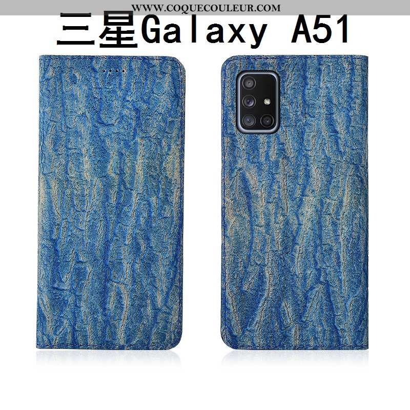 Coque Samsung Galaxy A51 Délavé En Daim Étoile Noir, Housse Samsung Galaxy A51 Cuir Véritable Nouvea