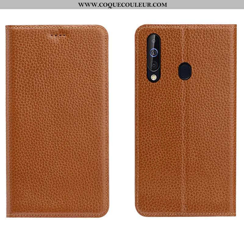 Coque Samsung Galaxy A60 Cuir Véritable Téléphone Portable Marron, Housse Samsung Galaxy A60 Cuir Ét