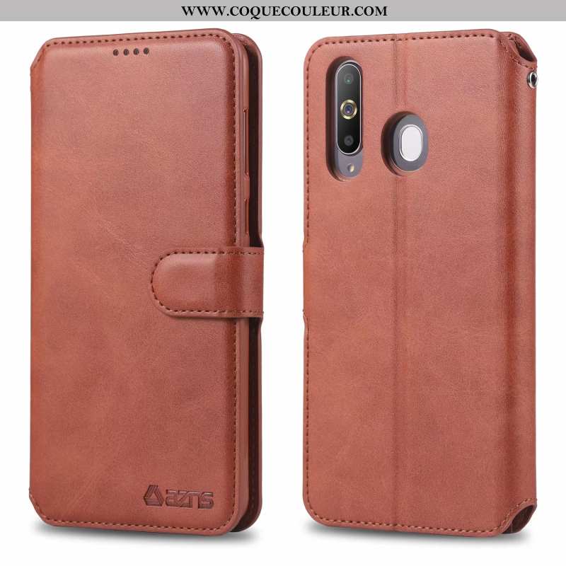 Coque Samsung Galaxy A60 Cuir Étui, Housse Samsung Galaxy A60 Fluide Doux Téléphone Portable Marron