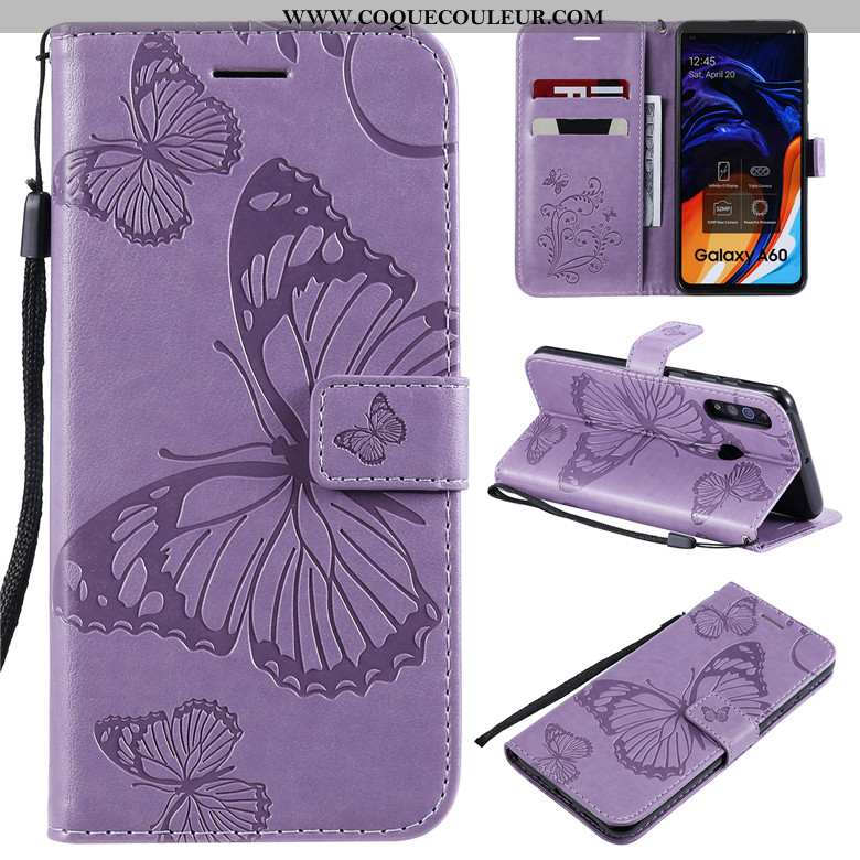 Housse Samsung Galaxy A60 Cuir Coque Violet, Étui Samsung Galaxy A60 Protection Violet