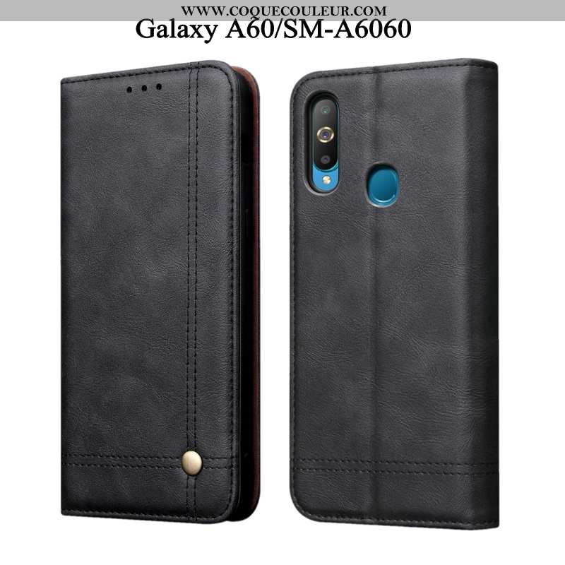 Coque Samsung Galaxy A60 Cuir Incassable Coque, Housse Samsung Galaxy A60 Fluide Doux Noir