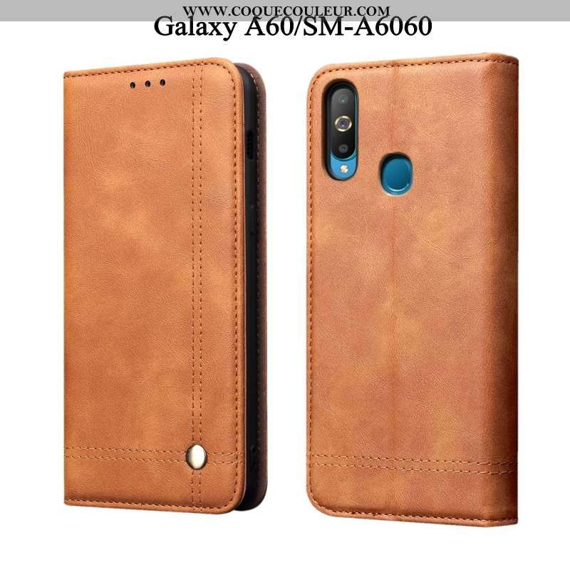 Coque Samsung Galaxy A60 Cuir Incassable Coque, Housse Samsung Galaxy A60 Fluide Doux Noir