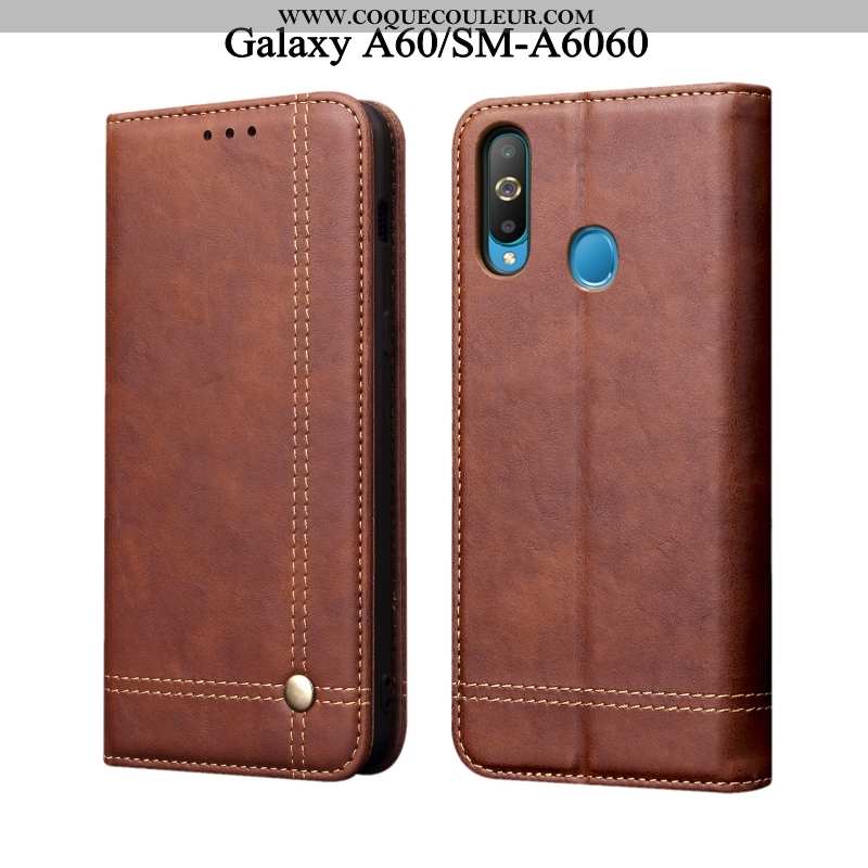 Coque Samsung Galaxy A60 Cuir Incassable Coque, Housse Samsung Galaxy A60 Fluide Doux Noir