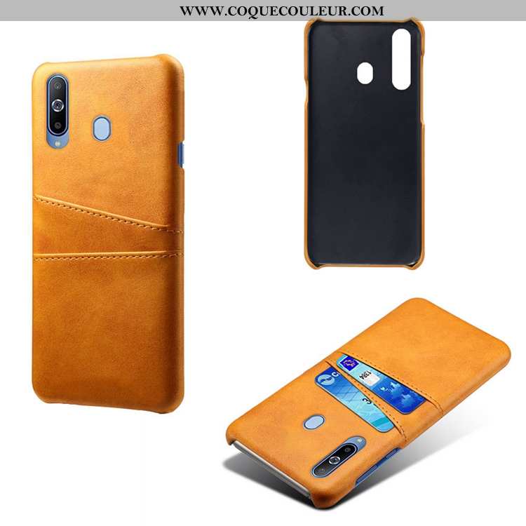 Housse Samsung Galaxy A60 Cuir Petit Téléphone Portable, Étui Samsung Galaxy A60 Modèle Fleurie Jaun