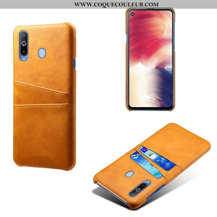 Housse Samsung Galaxy A60 Cuir Petit Téléphone Portable, Étui Samsung Galaxy A60 Modèle Fleurie Jaun