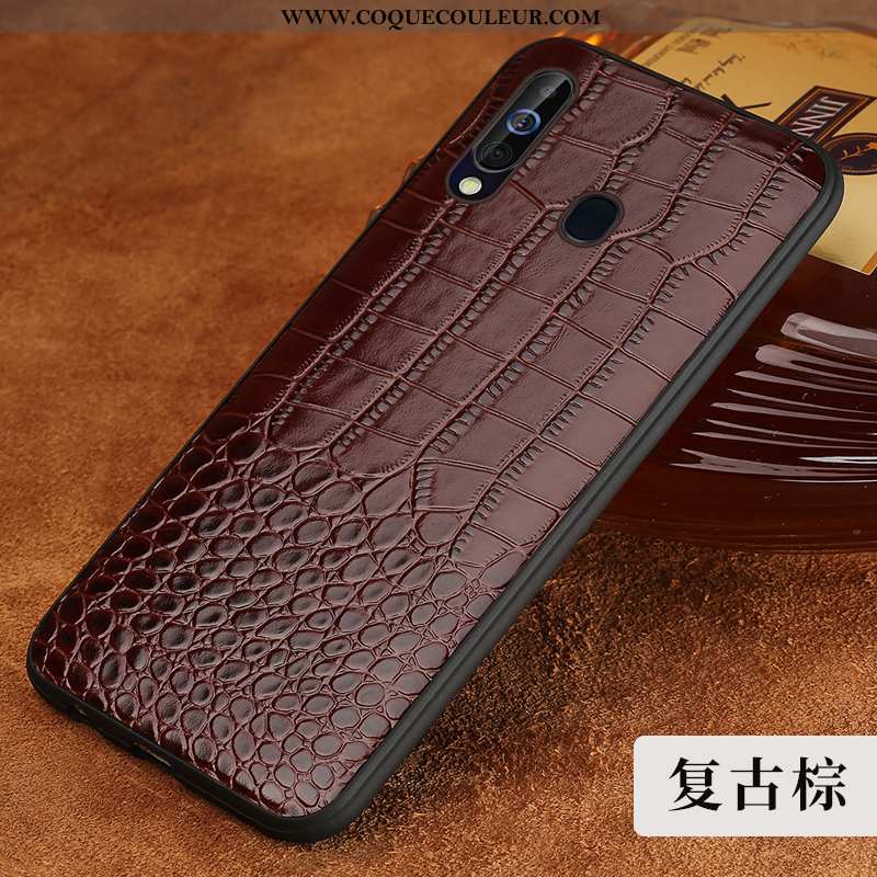 Coque Samsung Galaxy A60 Personnalité Luxe Incassable, Housse Samsung Galaxy A60 Cuir Véritable Croc