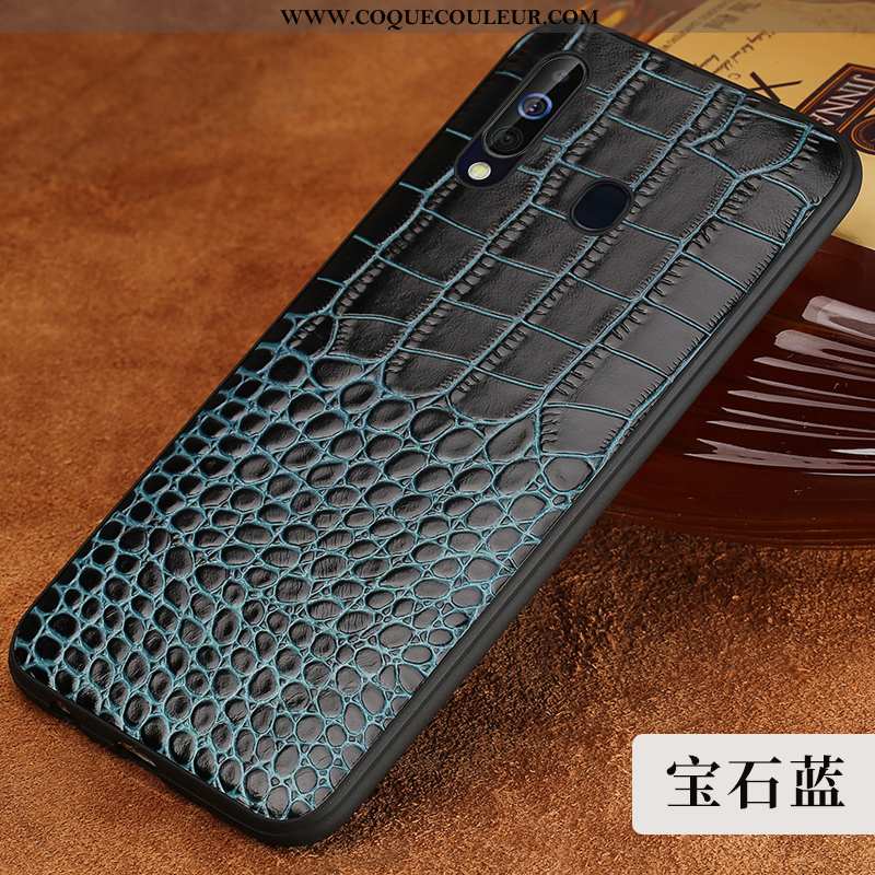 Coque Samsung Galaxy A60 Personnalité Luxe Incassable, Housse Samsung Galaxy A60 Cuir Véritable Croc