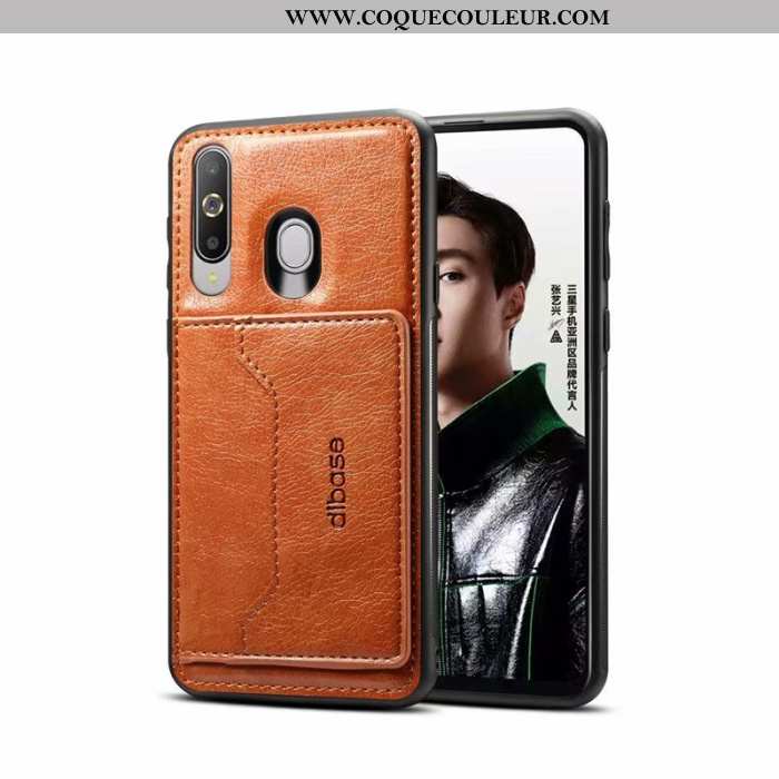 Étui Samsung Galaxy A60 Cuir Noir Tout Compris, Coque Samsung Galaxy A60 Placage Étoile