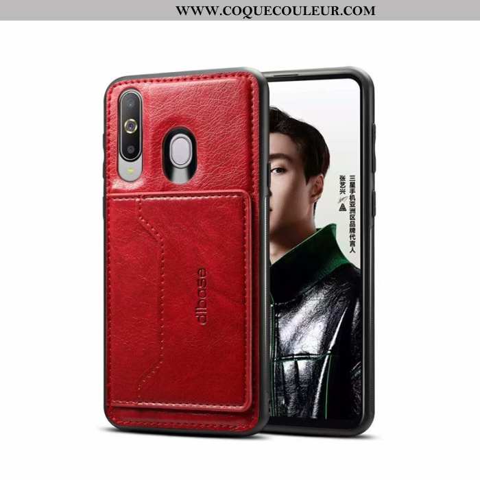 Étui Samsung Galaxy A60 Cuir Noir Tout Compris, Coque Samsung Galaxy A60 Placage Étoile