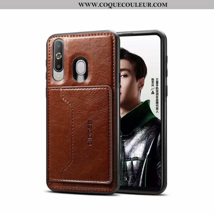 Étui Samsung Galaxy A60 Cuir Noir Tout Compris, Coque Samsung Galaxy A60 Placage Étoile