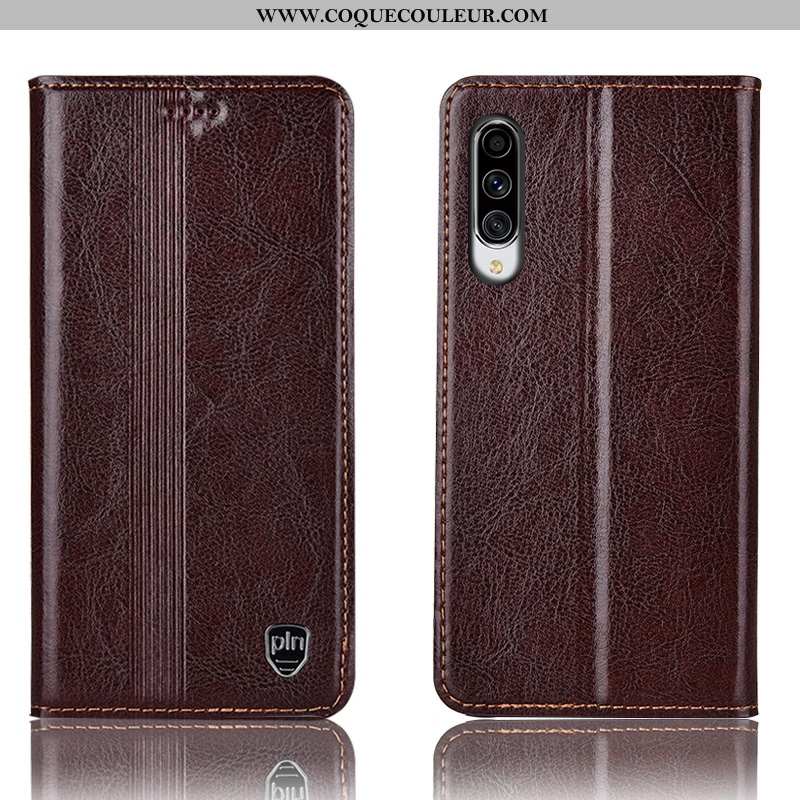 Coque Samsung Galaxy A70 Cuir Véritable Marron Housse, Housse Samsung Galaxy A70 Protection Étui