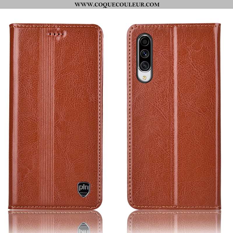 Coque Samsung Galaxy A70 Cuir Véritable Marron Housse, Housse Samsung Galaxy A70 Protection Étui