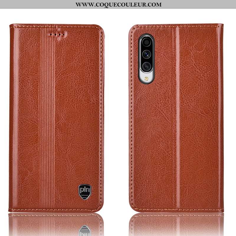 Coque Samsung Galaxy A70 Cuir Véritable Marron Housse, Housse Samsung Galaxy A70 Protection Étui