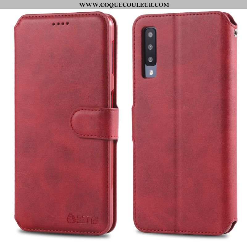 Housse Samsung Galaxy A70 Portefeuille Fluide Doux Étoile, Étui Samsung Galaxy A70 Cuir Coque Rouge