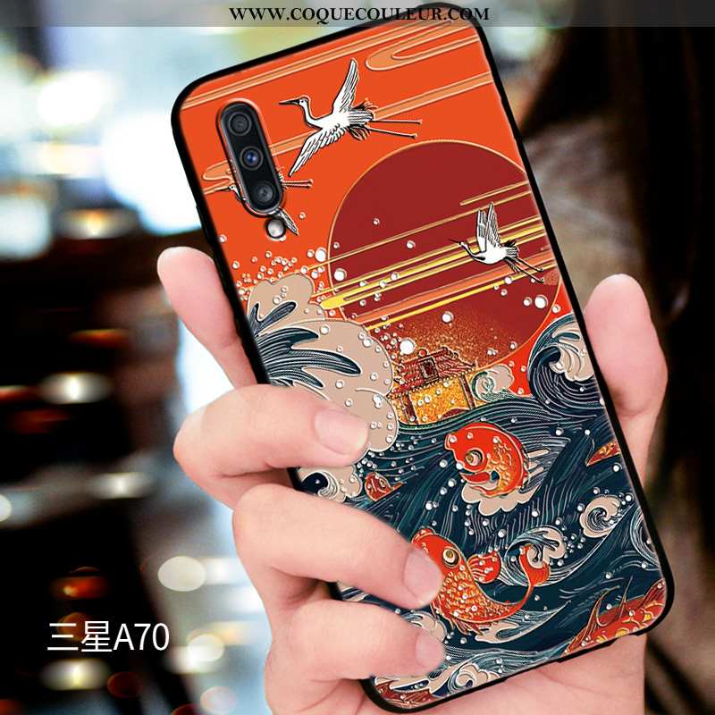 Étui Samsung Galaxy A70 Délavé En Daim Incassable Protection, Coque Samsung Galaxy A70 Gaufrage Bleu