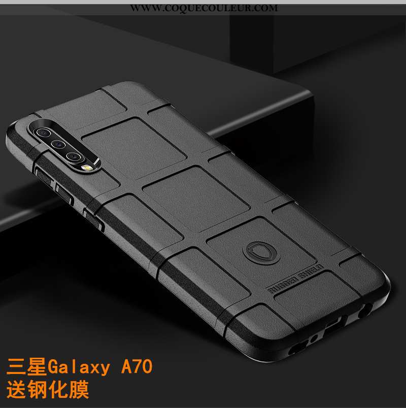 Housse Samsung Galaxy A70 Silicone Trois Défenses Tendance, Étui Samsung Galaxy A70 Protection Noir