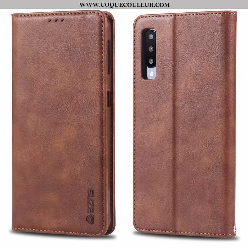 Étui Samsung Galaxy A70s Cuir Étoile Luxe, Coque Samsung Galaxy A70s Silicone Carte Marron