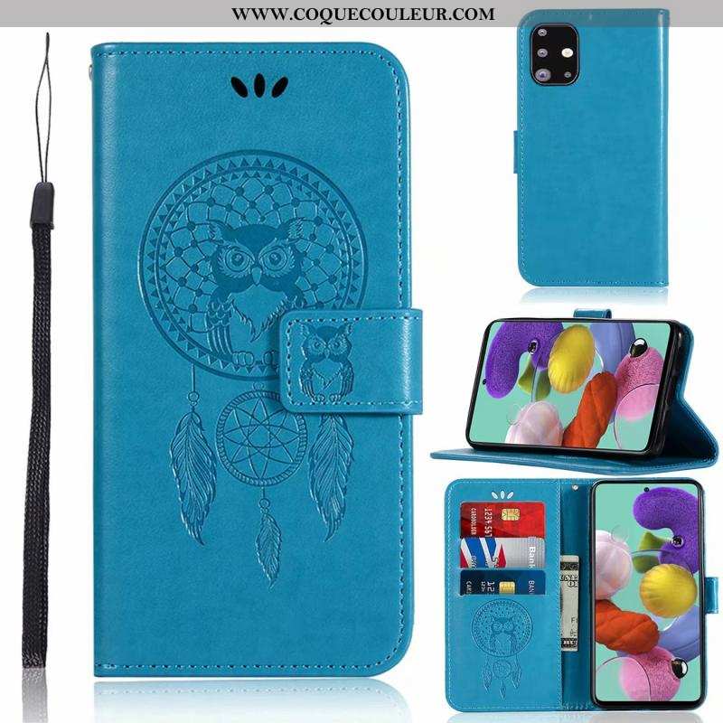 Coque Samsung Galaxy A71 Cuir Étui Étoile, Housse Samsung Galaxy A71 Bleu