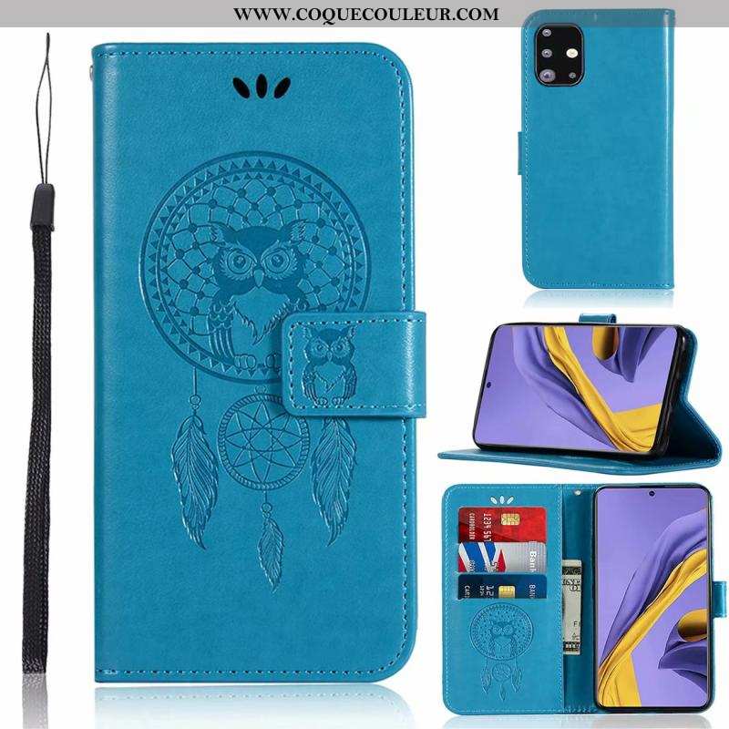 Coque Samsung Galaxy A71 Cuir Étui Étoile, Housse Samsung Galaxy A71 Bleu