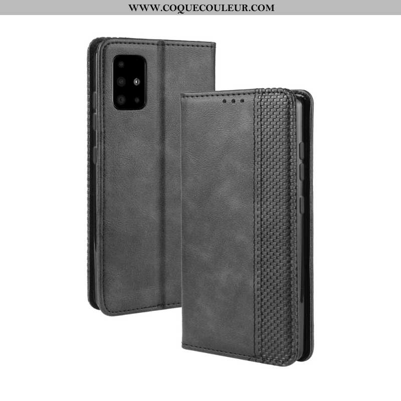 Housse Samsung Galaxy A71 Cuir Étui, Étui Samsung Galaxy A71 Protection Boucle Magnétique Noir