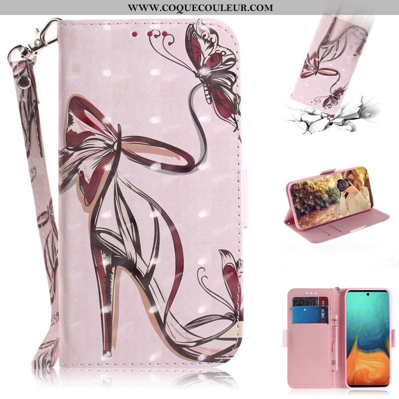 Étui Samsung Galaxy A71 Cuir Rose, Coque Samsung Galaxy A71 Protection Clamshell Rose