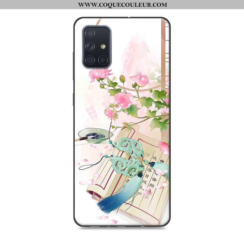 Coque Samsung Galaxy A71 Vintage Rose Style Chinois, Housse Samsung Galaxy A71 Silicone Étui