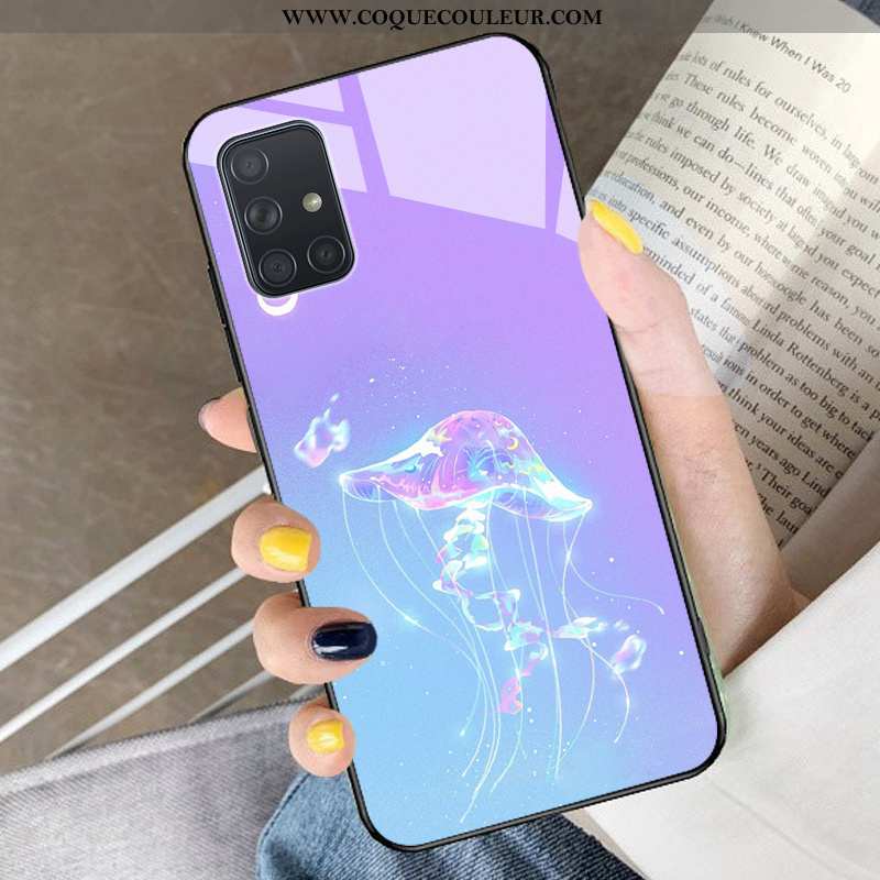 Coque Samsung Galaxy A71 Protection Étui Rêver, Housse Samsung Galaxy A71 Verre Dessin Animé Violet