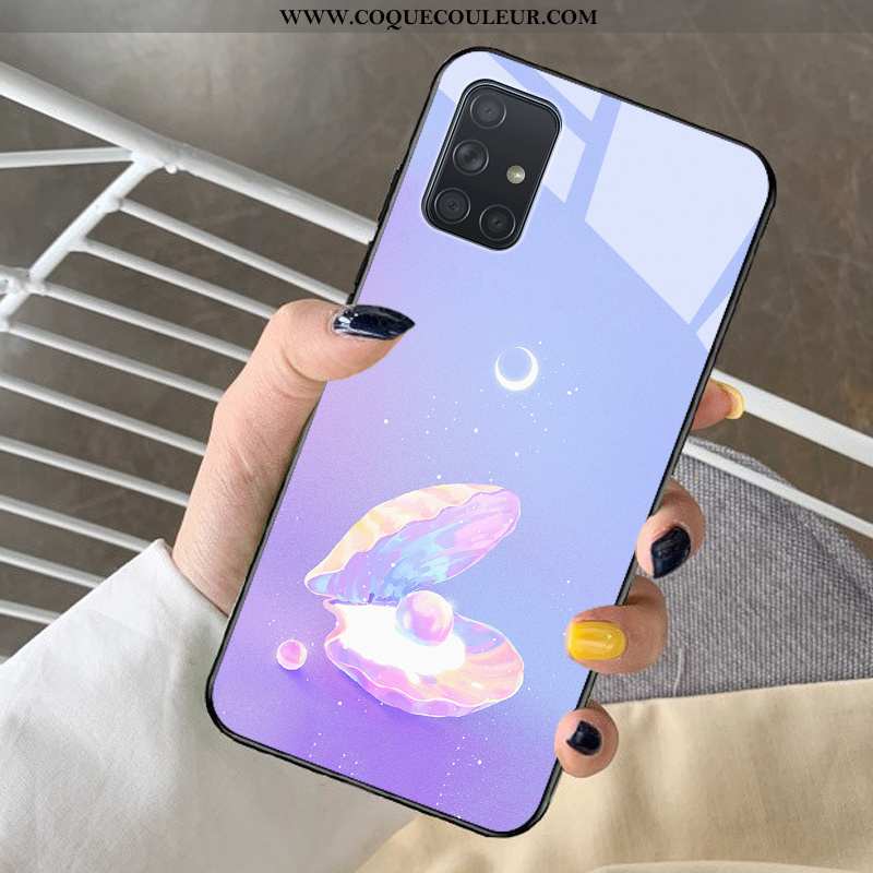 Coque Samsung Galaxy A71 Protection Étui Rêver, Housse Samsung Galaxy A71 Verre Dessin Animé Violet