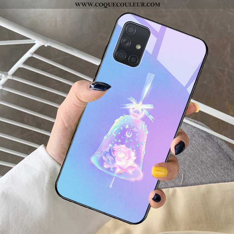 Coque Samsung Galaxy A71 Protection Étui Rêver, Housse Samsung Galaxy A71 Verre Dessin Animé Violet