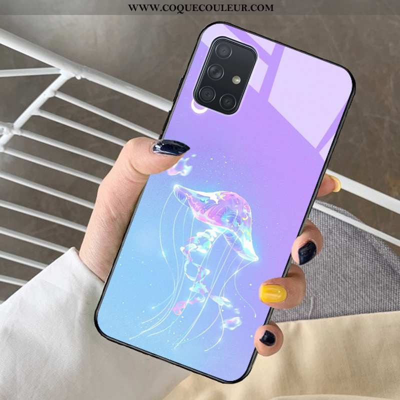 Coque Samsung Galaxy A71 Protection Étui Rêver, Housse Samsung Galaxy A71 Verre Dessin Animé Violet