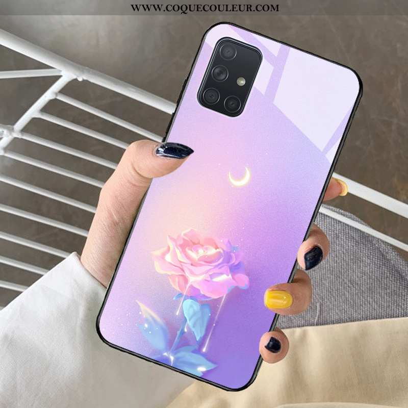 Coque Samsung Galaxy A71 Protection Étui Rêver, Housse Samsung Galaxy A71 Verre Dessin Animé Violet