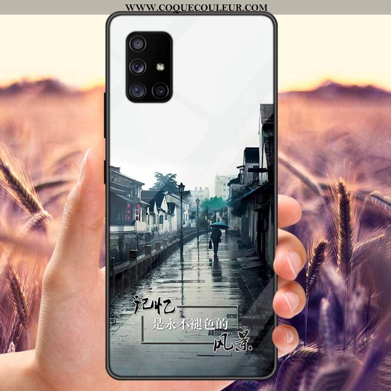 Étui Samsung Galaxy A71 Verre Miroir Noir, Coque Samsung Galaxy A71 Incassable Étoile Noir