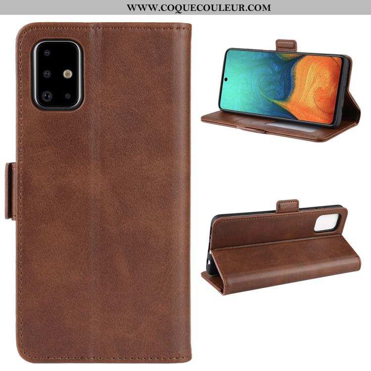 Housse Samsung Galaxy A71 Cuir Support Petit, Étui Samsung Galaxy A71 Modèle Fleurie Marron