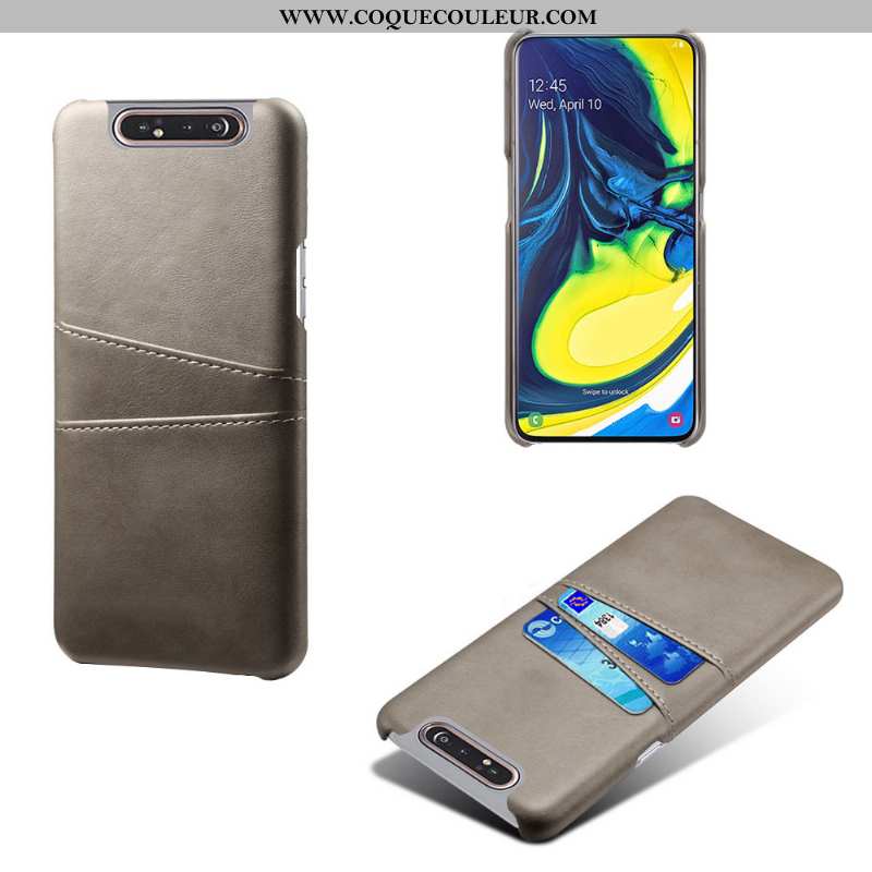 Housse Samsung Galaxy A80 Cuir Vintage Personnalité, Étui Samsung Galaxy A80 Protection Gris