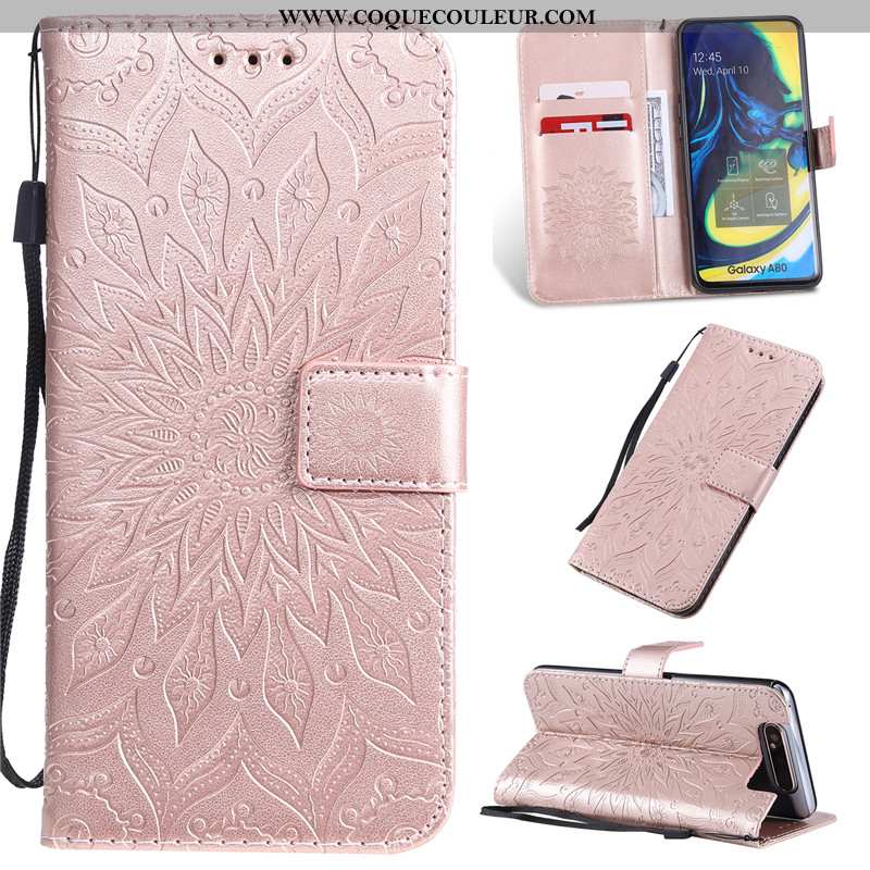 Housse Samsung Galaxy A80 Protection Téléphone Portable Étui, Étui Samsung Galaxy A80 Cuir Coque Ros