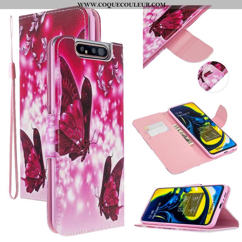 Étui Samsung Galaxy A80 Protection Téléphone Portable Étui, Coque Samsung Galaxy A80 Cuir Rose