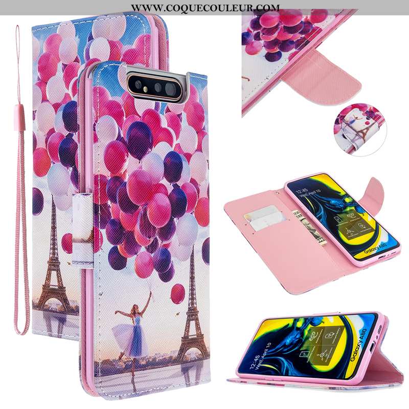 Étui Samsung Galaxy A80 Protection Téléphone Portable Étui, Coque Samsung Galaxy A80 Cuir Rose