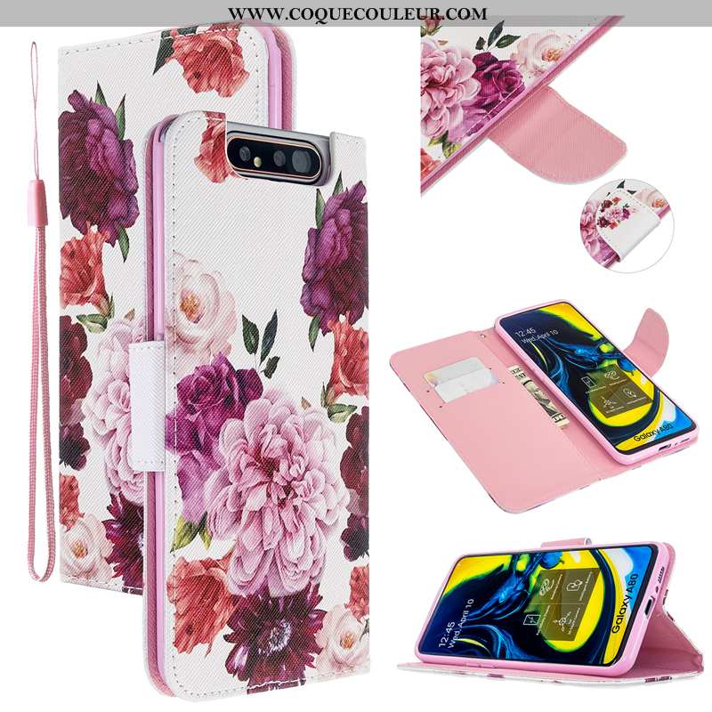 Étui Samsung Galaxy A80 Protection Téléphone Portable Étui, Coque Samsung Galaxy A80 Cuir Rose