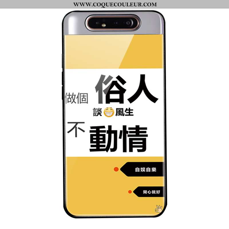 Étui Samsung Galaxy A80 Fluide Doux Verre Coque, Coque Samsung Galaxy A80 Silicone Net Rouge Jaune