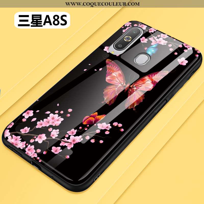 Coque Samsung Galaxy A8s Fluide Doux Fleur Mode, Housse Samsung Galaxy A8s Silicone Protection Noir