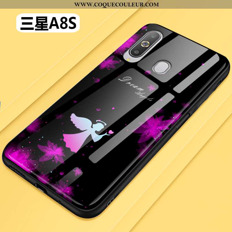 Coque Samsung Galaxy A8s Fluide Doux Fleur Mode, Housse Samsung Galaxy A8s Silicone Protection Noir