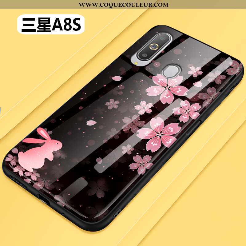 Coque Samsung Galaxy A8s Fluide Doux Fleur Mode, Housse Samsung Galaxy A8s Silicone Protection Noir